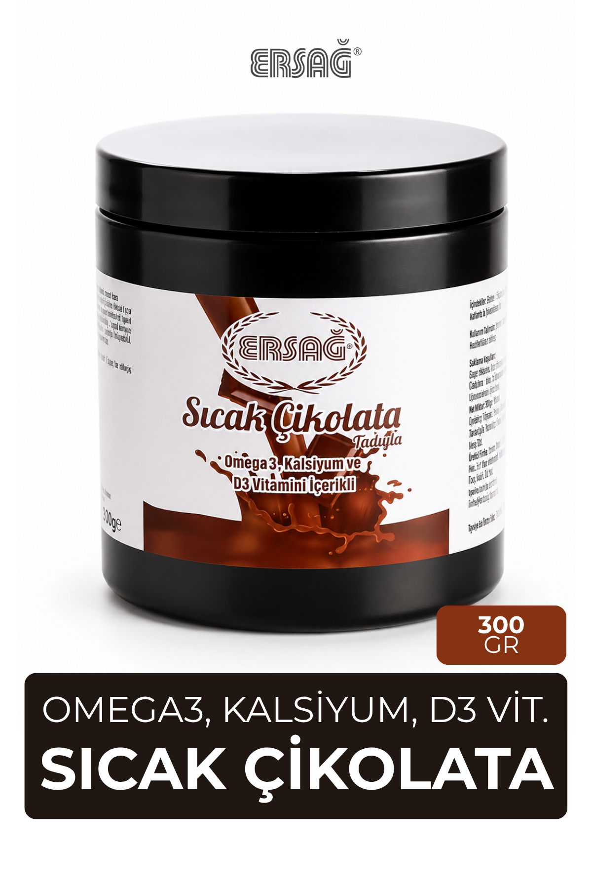 ERSAĞ Omega 3 ve D3 Vitaminli Sıcak Çikolata 500 GR