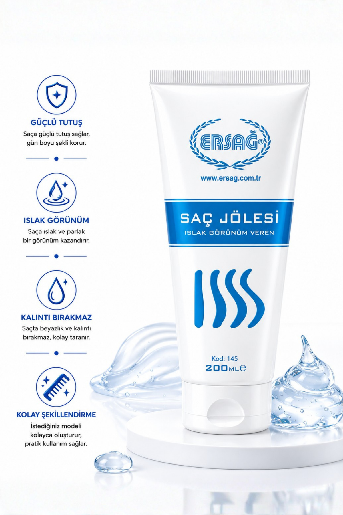 ERSAĞ Saç Jölesi 200 ML - Islak Görünüm