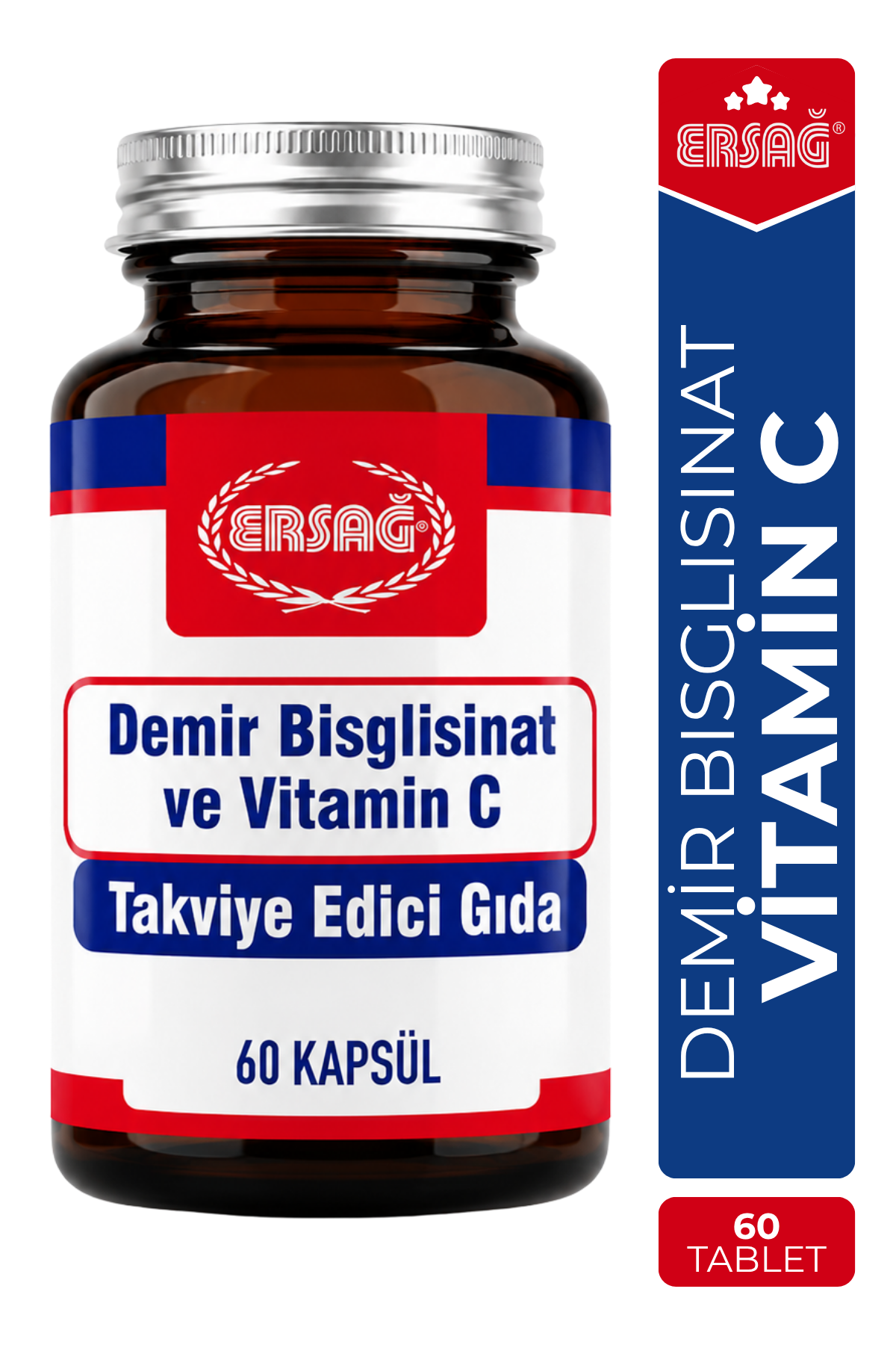 ERSAĞ Demir Bisglisinat ve Vitamin C Takviye Edici Gıda 60 Kapsül