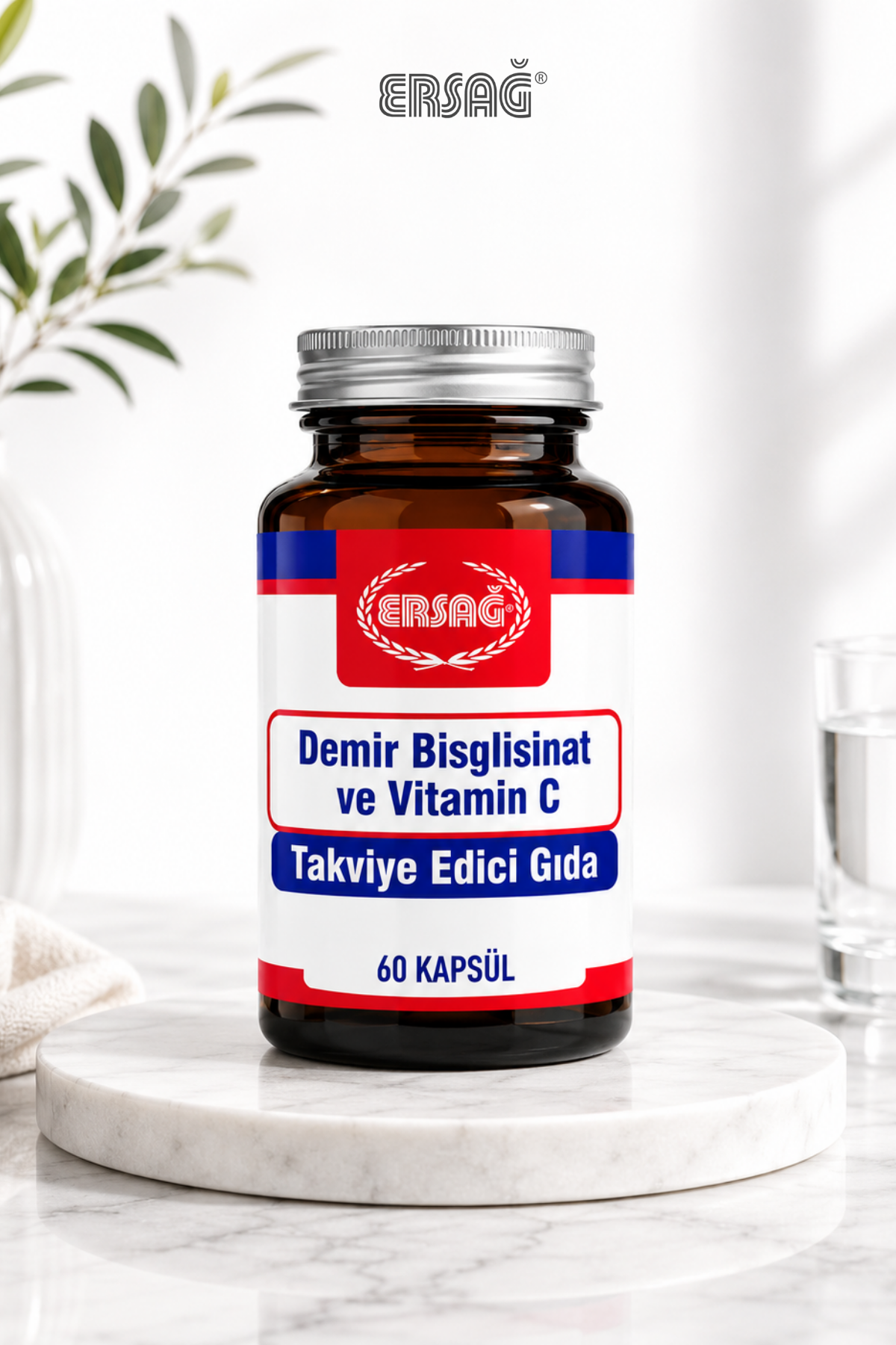 ERSAĞ Demir Bisglisinat ve Vitamin C Takviye Edici Gıda 60 Kapsül