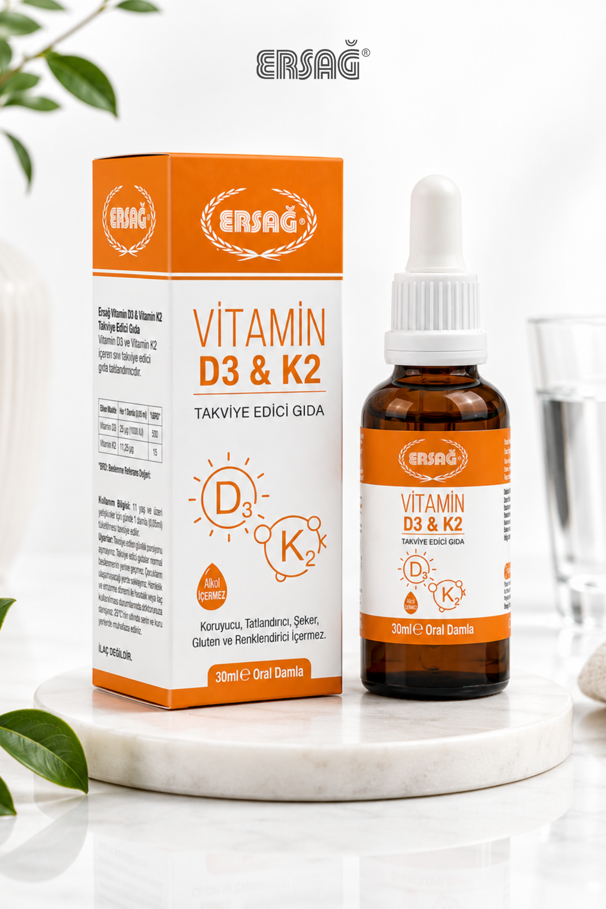 ERSAĞ Vitamin D3-K2 Takviye Edici Gıda 30 ML