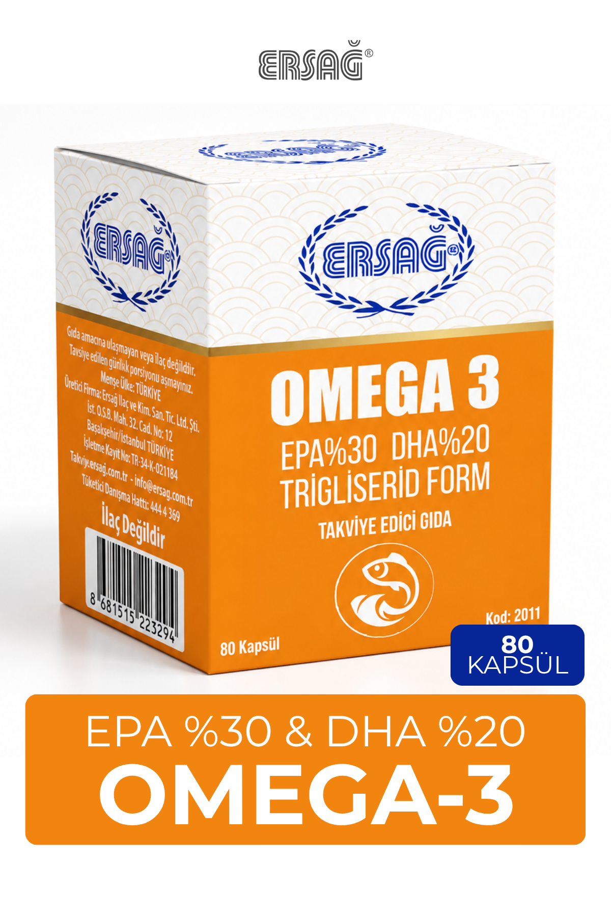 ERSAĞ Omega 3 Takviye Edici Gıda 80 Kapsül