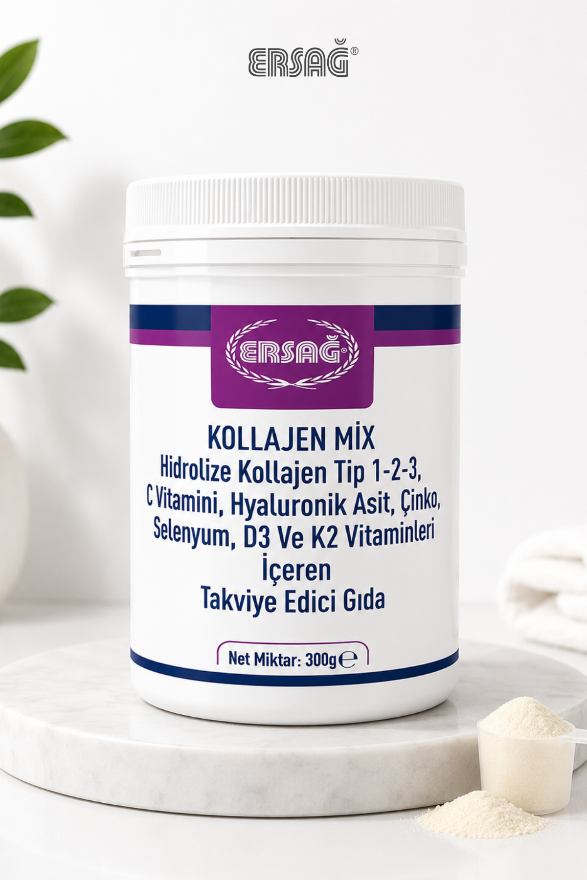 ERSAĞ Kollajen Mix Tip 1-2-3 C Vitamini Hyaluronik Asit İçeren Takviye Edici Gıda 300 GR