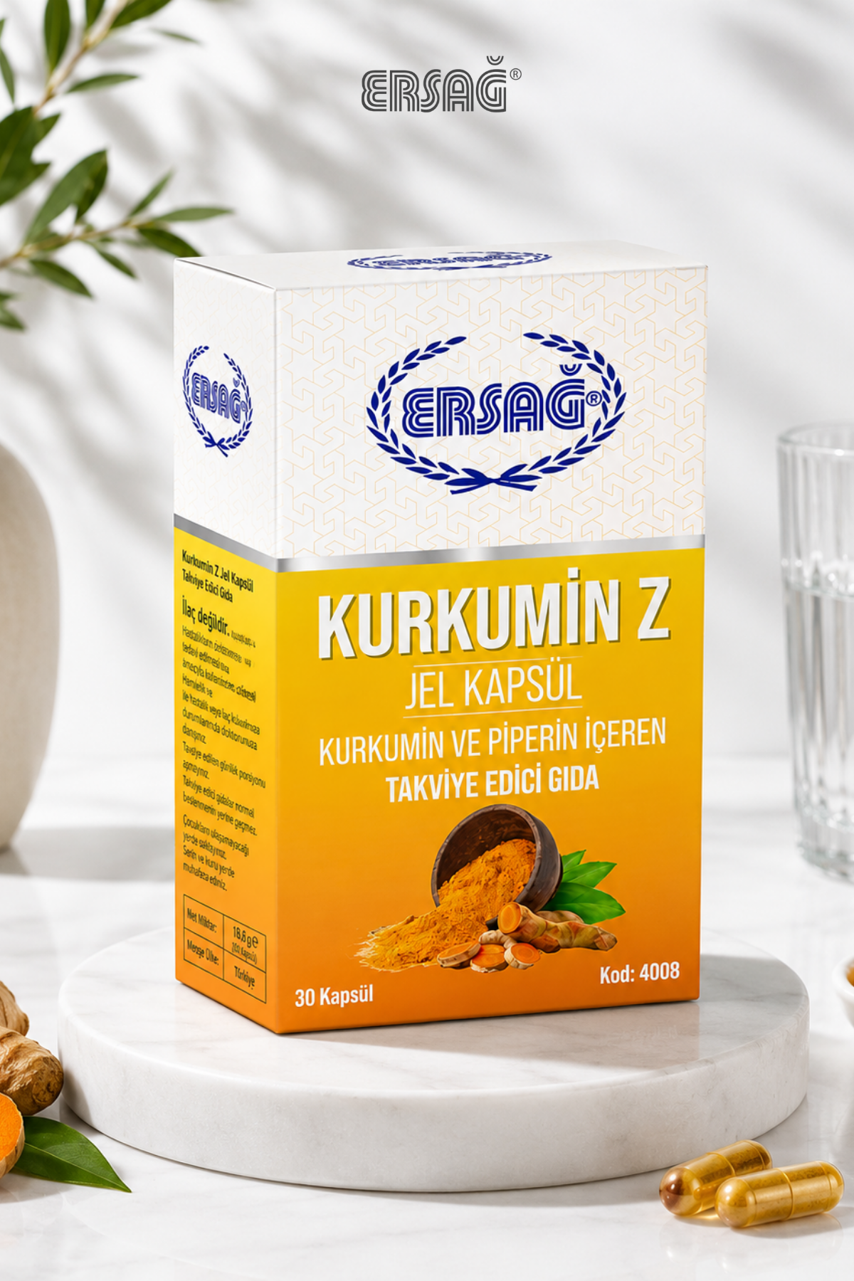ERSAĞ Kurkumin Z Kurkumin ve Piperin İçeren Takviye Edici Gıda 30 Jel Kapsül