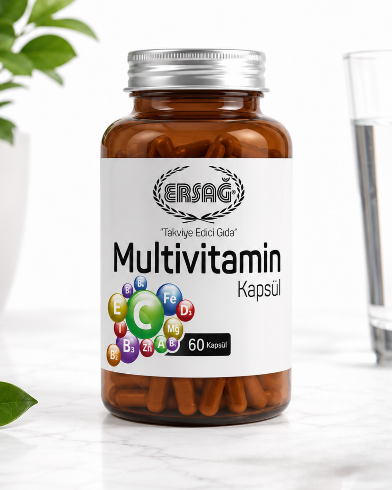 ERSAĞ Multivitamin Ginseng Ekinezya Zencefil Takviye Edici Gıda 60 Kapsül