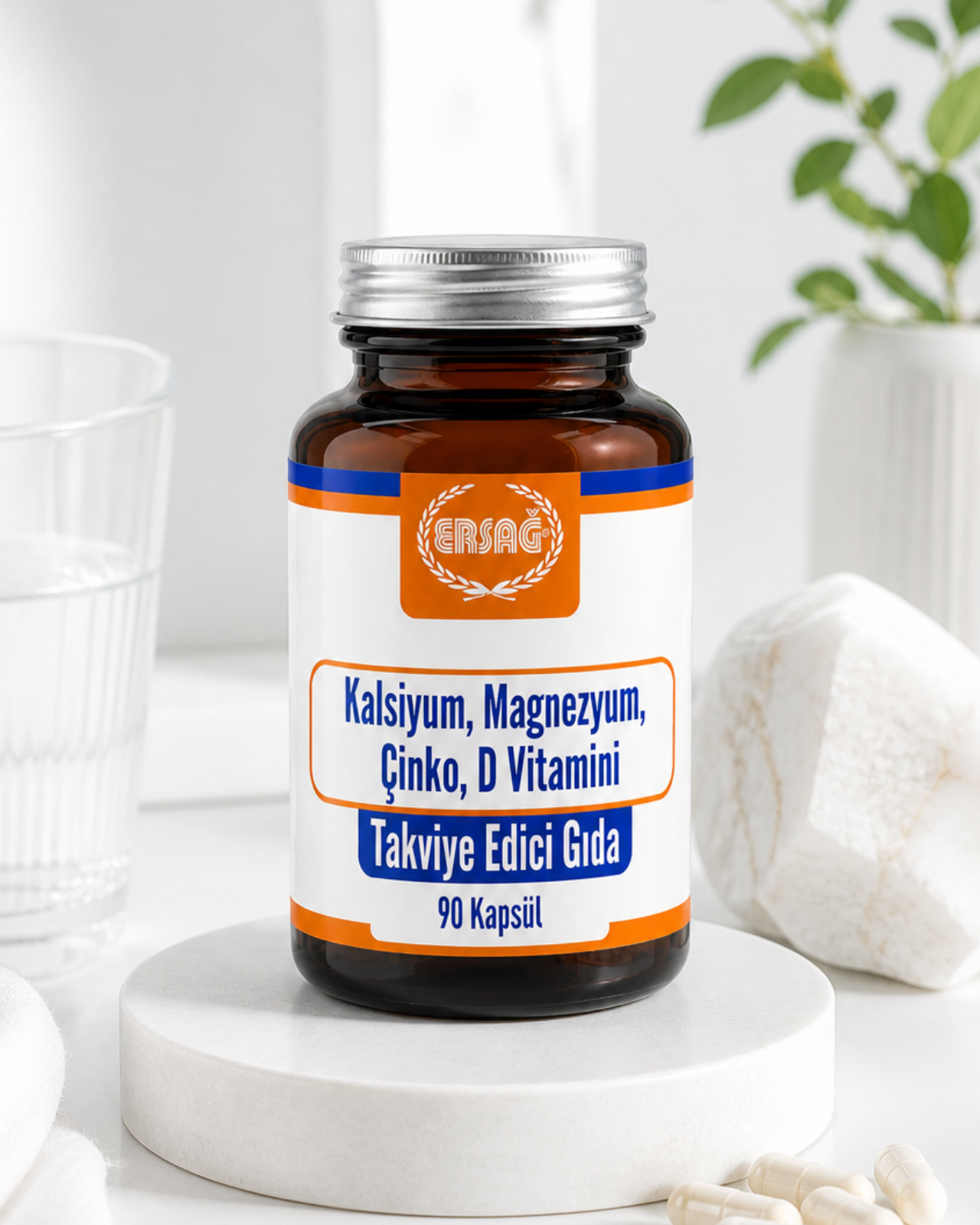 ERSAĞ Kalsiyum Magnezyum Çinko ve D Vitamini İçeren Takviye Edici Gıda 90 Kapsül