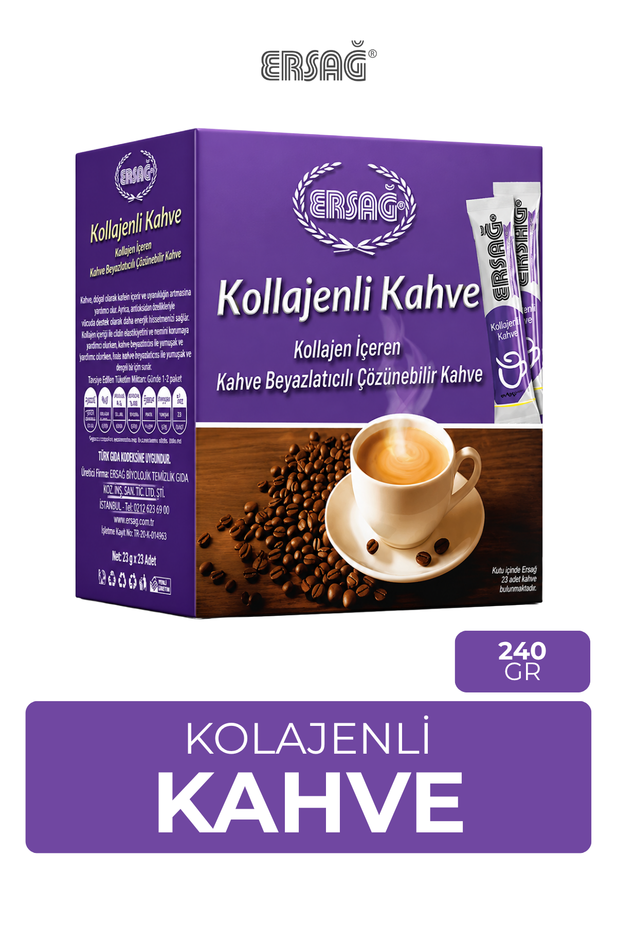 ERSAĞ Kollajenli Kahve Tip 1-3 Kollajen İçeren Toz Kahve 240 Gr