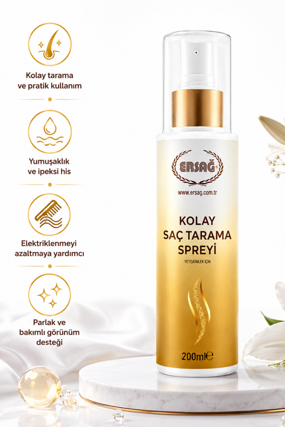 ERSAĞ Yetişkinler İçin Kolay Saç Tarama Spreyi 200 ML